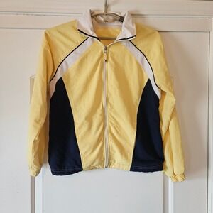 Windbreaker Jacket Size Small Y2K Yellow Blue Colorblock Full Zip Lightweight
